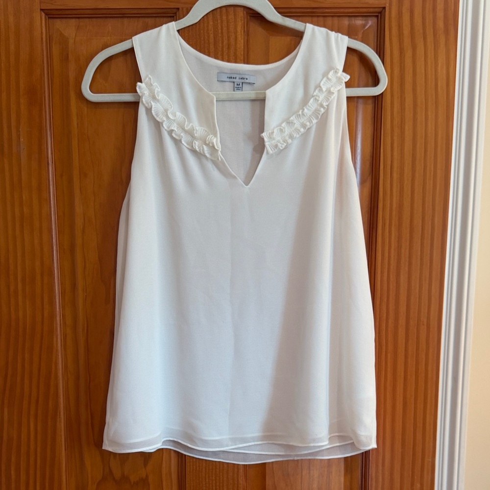Naked Zebra White Sleeveless Ruffle Blouse